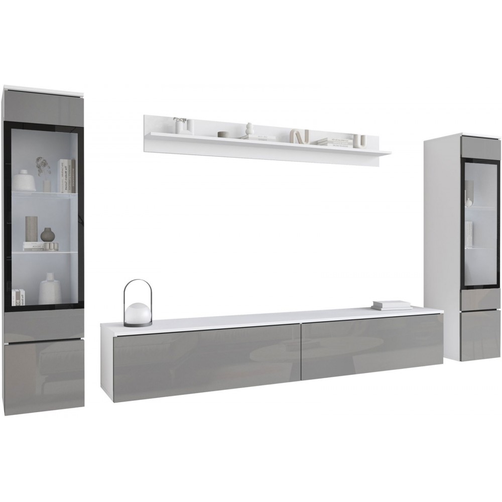 Σύνθετο σαλονιού Vera II-Λευκό-Γκρι Γυαλιστερό