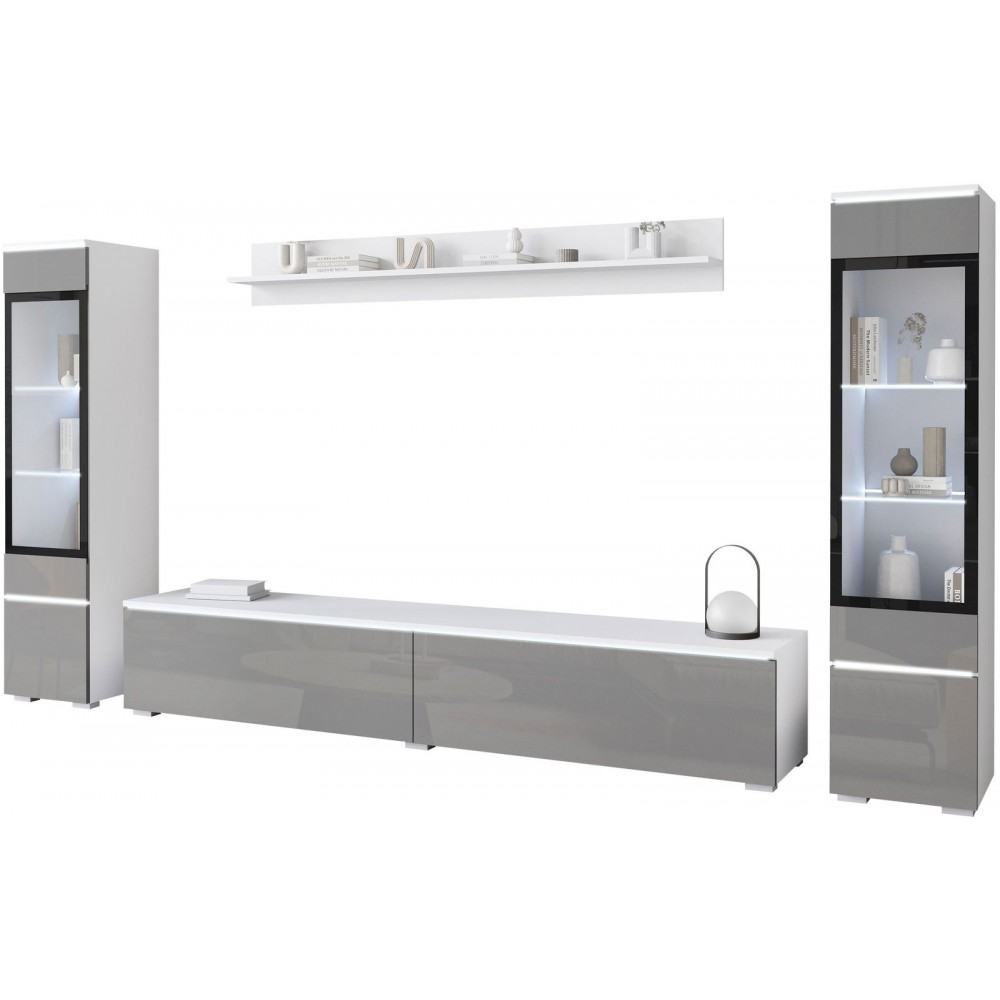 Σύνθετο σαλονιού Vera II-Λευκό-Γκρι Γυαλιστερό