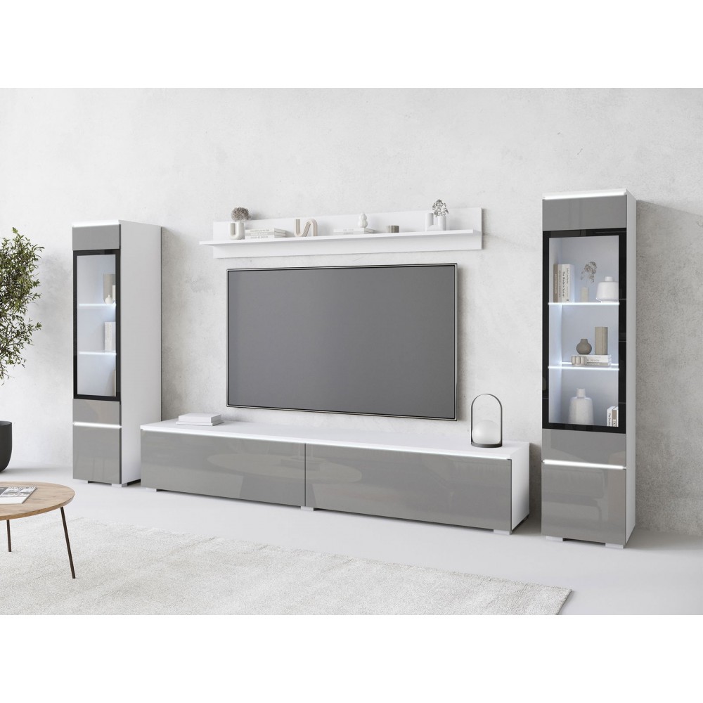 Σύνθετο σαλονιού Vera II-Λευκό-Γκρι Γυαλιστερό