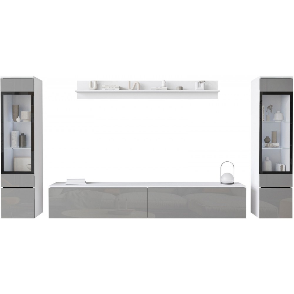 Σύνθετο σαλονιού Vera II-Λευκό-Γκρι Γυαλιστερό