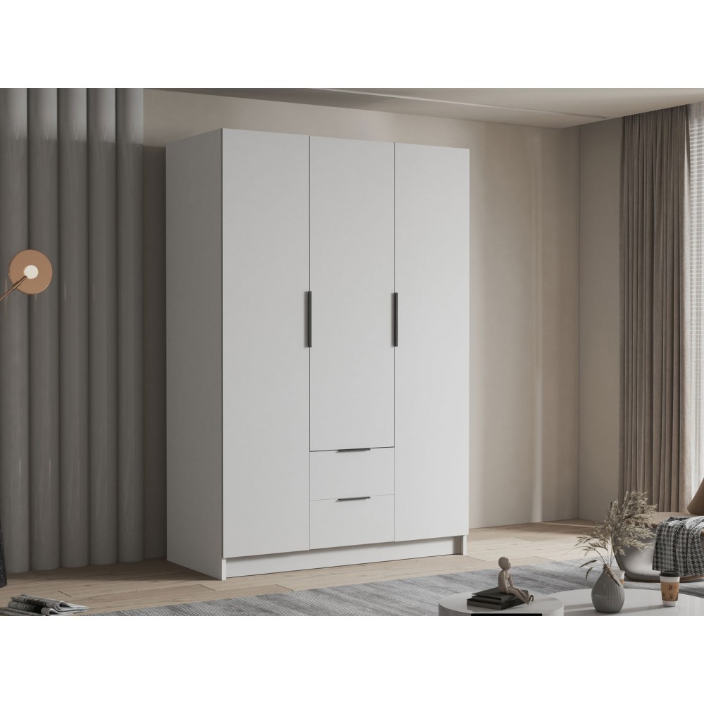 Ντουλάπα Calwi τρίφυλλη-Λευκό - Μαύρο-Χωρίς καθρέπτη