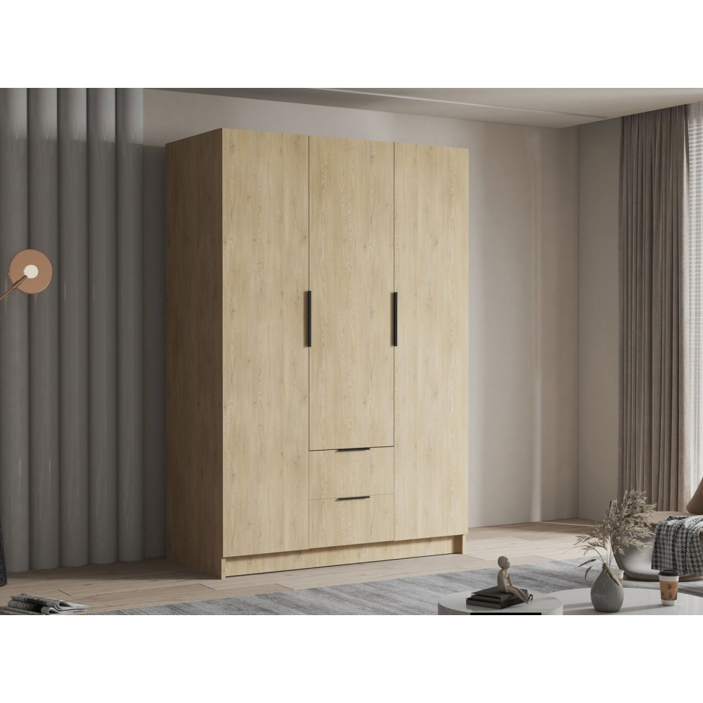 Ντουλάπα Calwi τρίφυλλη-Μαύρο - Φυσικό-Χωρίς καθρέπτη