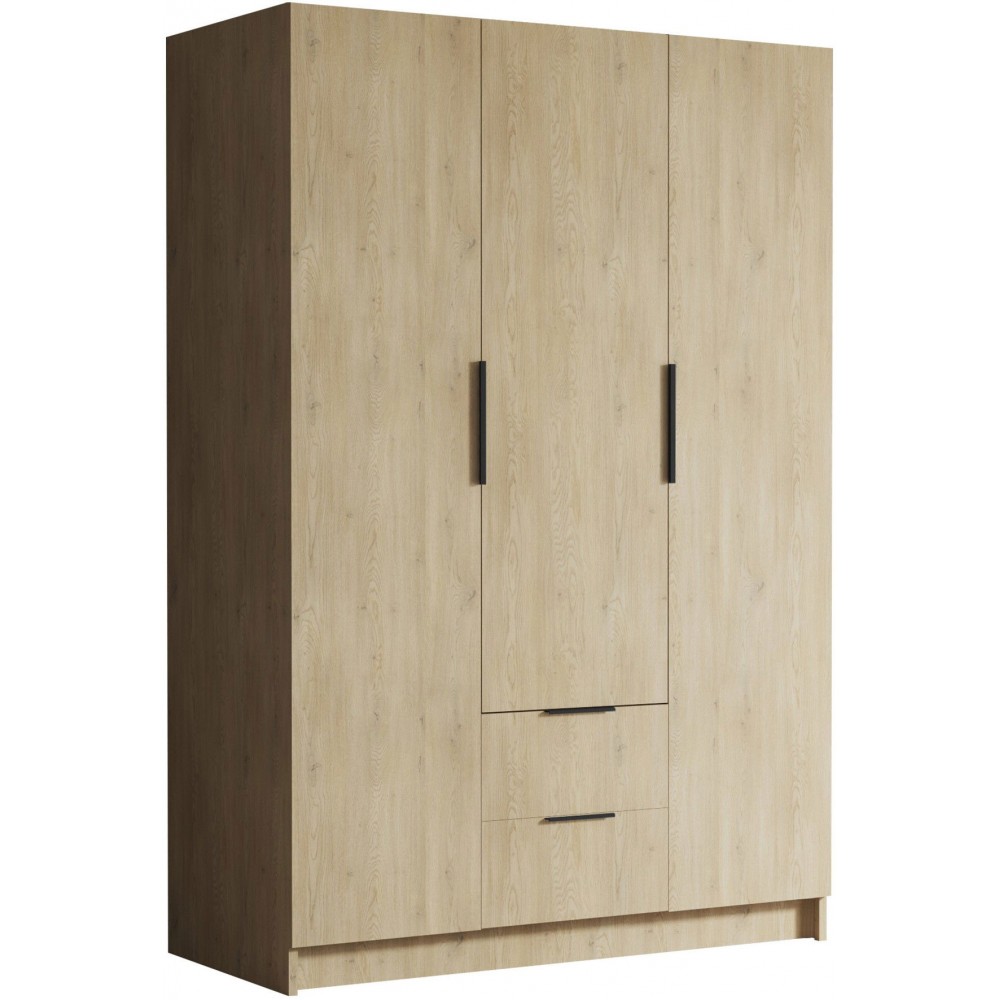 Ντουλάπα Calwi τρίφυλλη-Μαύρο - Φυσικό-Χωρίς καθρέπτη