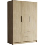 Ντουλάπα Calwi τρίφυλλη-Μαύρο - Φυσικό-Χωρίς καθρέπτη