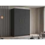 Ντουλάπα Calwi τρίφυλλη-Μαύρο - Χρυσό-Χωρίς καθρέπτη