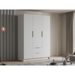 Ντουλάπα Calwi τρίφυλλη-Λευκό - Χρυσό-Χωρίς καθρέπτη