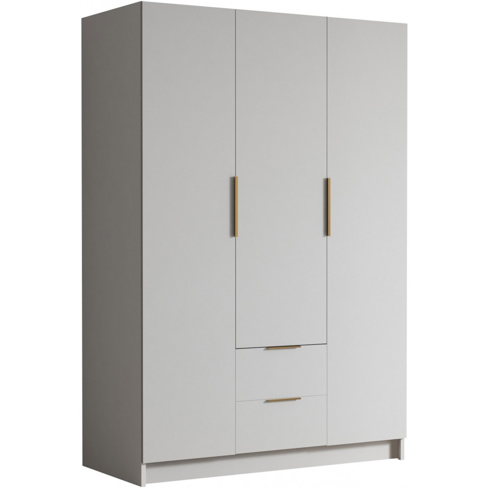 Ντουλάπα Calwi τρίφυλλη-Λευκό - Χρυσό-Χωρίς καθρέπτη