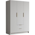 Ντουλάπα Calwi τρίφυλλη-Λευκό - Χρυσό-Χωρίς καθρέπτη