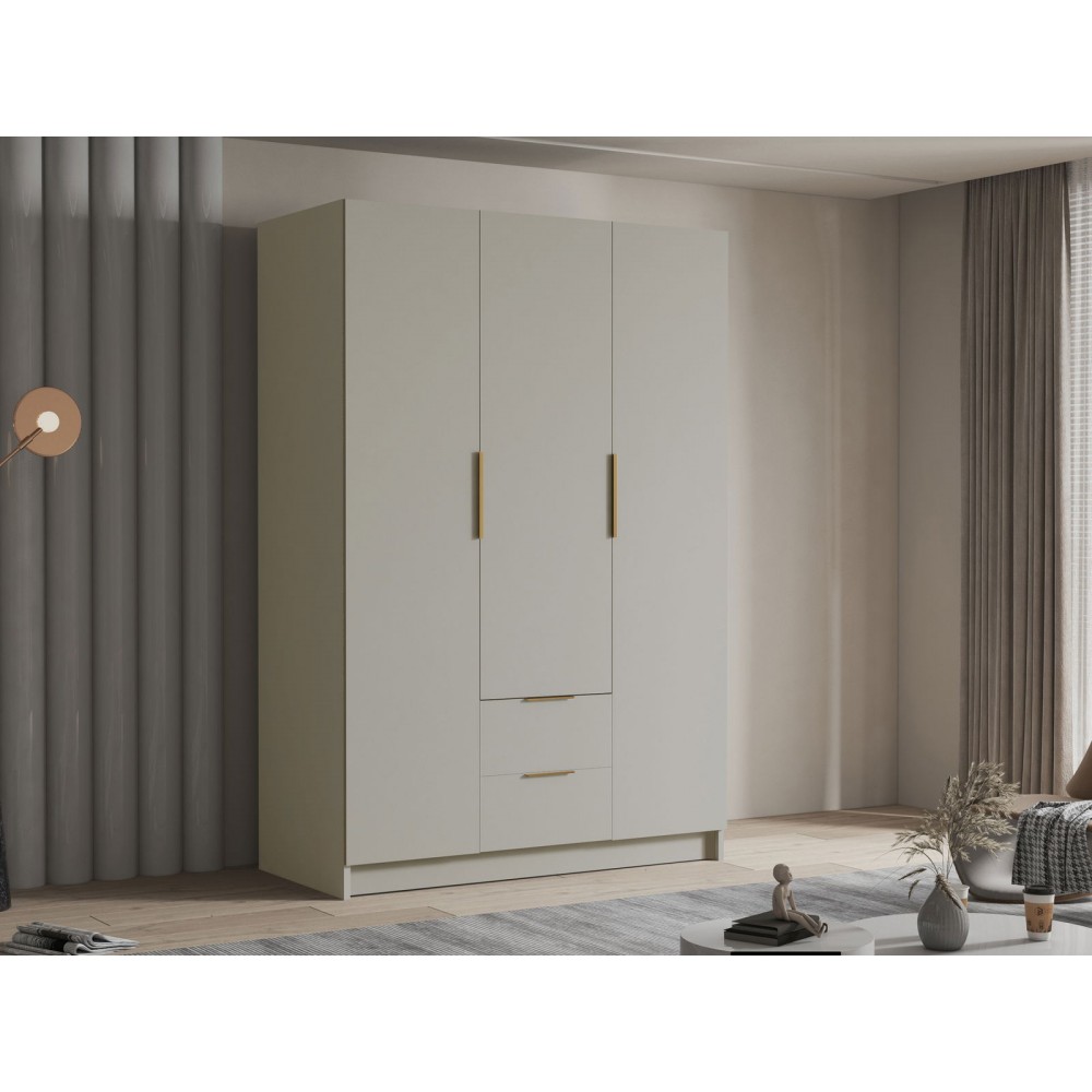 Ντουλάπα Calwi τρίφυλλη-Cashmere - Χρυσό-Χωρίς καθρέπτη