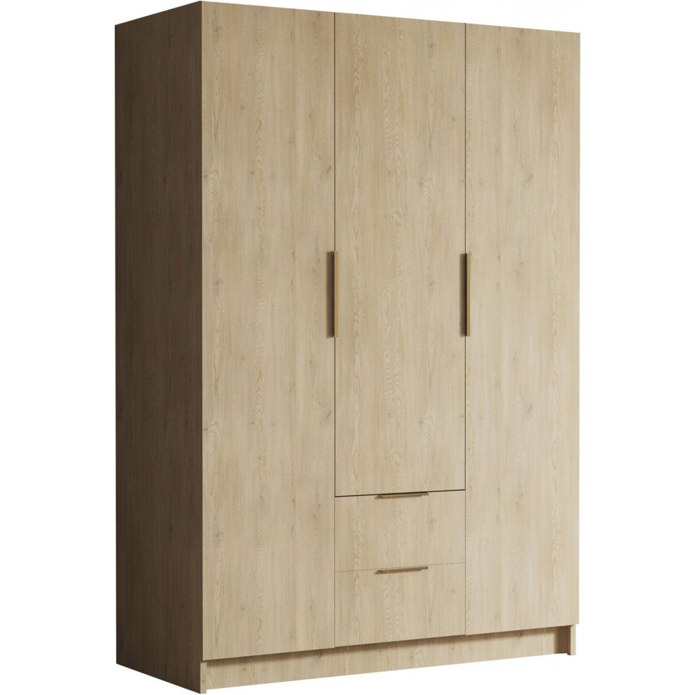 Ντουλάπα Calwi τρίφυλλη-Φυσικό - Χρυσό-Χωρίς καθρέπτη