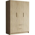 Ντουλάπα Calwi τρίφυλλη-Φυσικό - Χρυσό-Χωρίς καθρέπτη