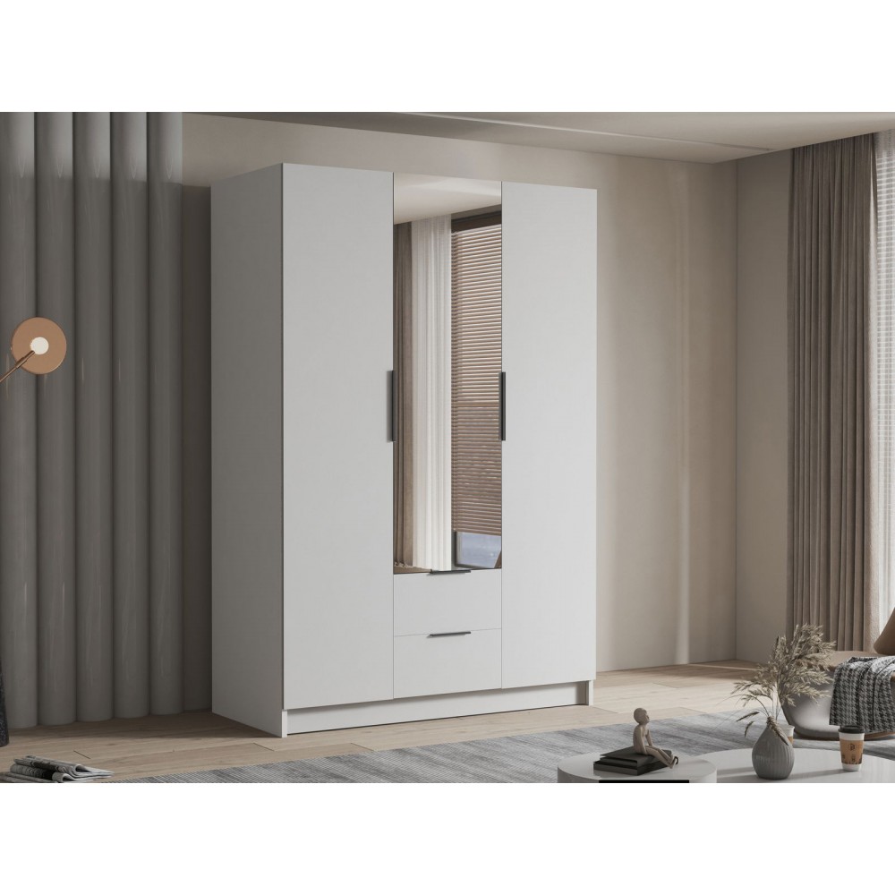 Ντουλάπα CalwiI τρίφυλλη-Λευκό - Μαύρο-Με καθρέπτη