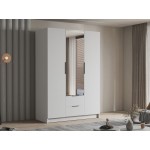 Ντουλάπα CalwiI τρίφυλλη-Λευκό - Μαύρο-Με καθρέπτη