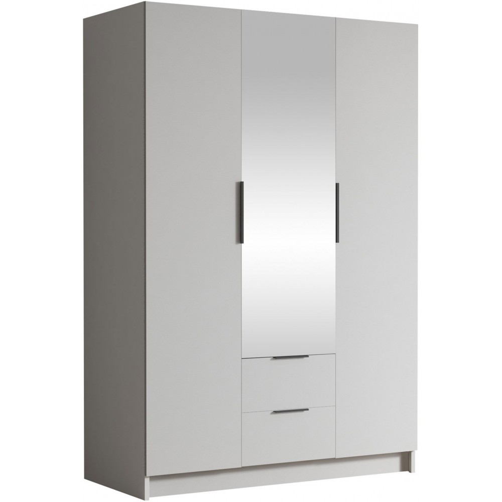 Ντουλάπα CalwiI τρίφυλλη-Λευκό - Μαύρο-Με καθρέπτη