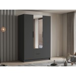 Ντουλάπα CalwiI τρίφυλλη-Μαύρο-Με καθρέπτη