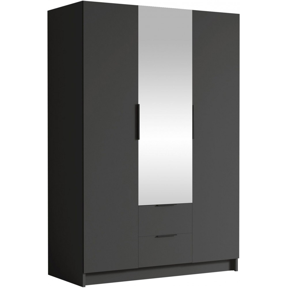 Ντουλάπα CalwiI τρίφυλλη-Μαύρο-Με καθρέπτη