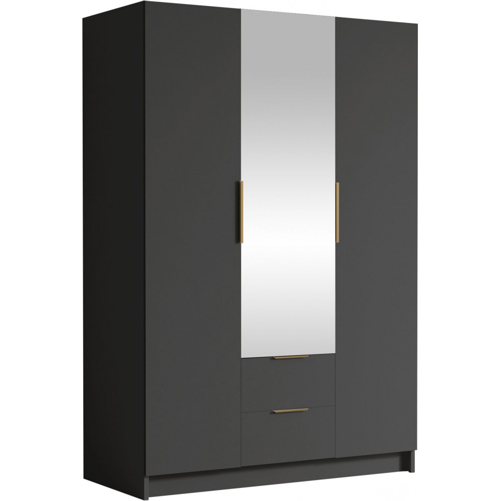 Ντουλάπα CalwiI τρίφυλλη-Μαύρο - Χρυσό-Με καθρέπτη