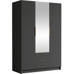 Ντουλάπα CalwiI τρίφυλλη-Μαύρο - Χρυσό-Με καθρέπτη