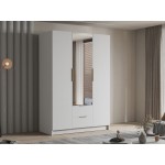 Ντουλάπα CalwiI τρίφυλλη-Λευκό - Χρυσό-Με καθρέπτη