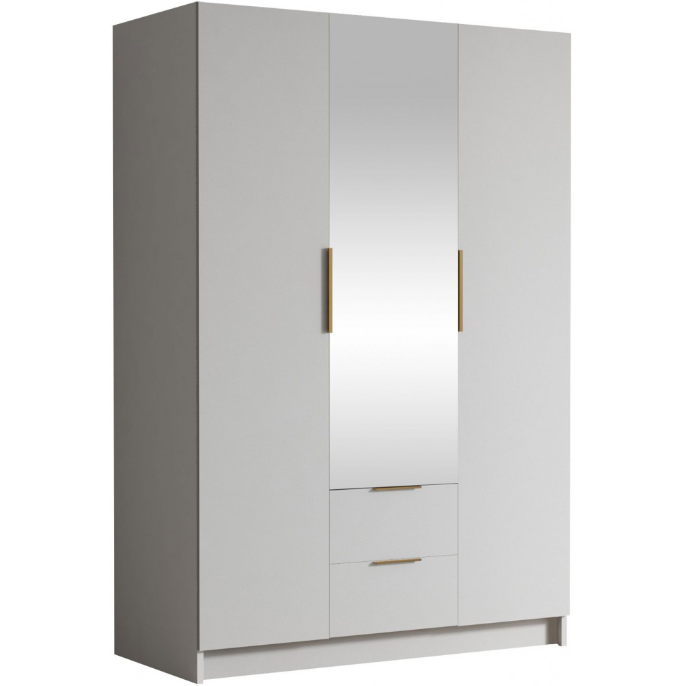 Ντουλάπα CalwiI τρίφυλλη-Λευκό - Χρυσό-Με καθρέπτη