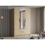 Ντουλάπα CalwiI τρίφυλλη-Φυσικό - Μαύρο-Με καθρέπτη