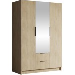 Ντουλάπα CalwiI τρίφυλλη-Φυσικό - Μαύρο-Με καθρέπτη