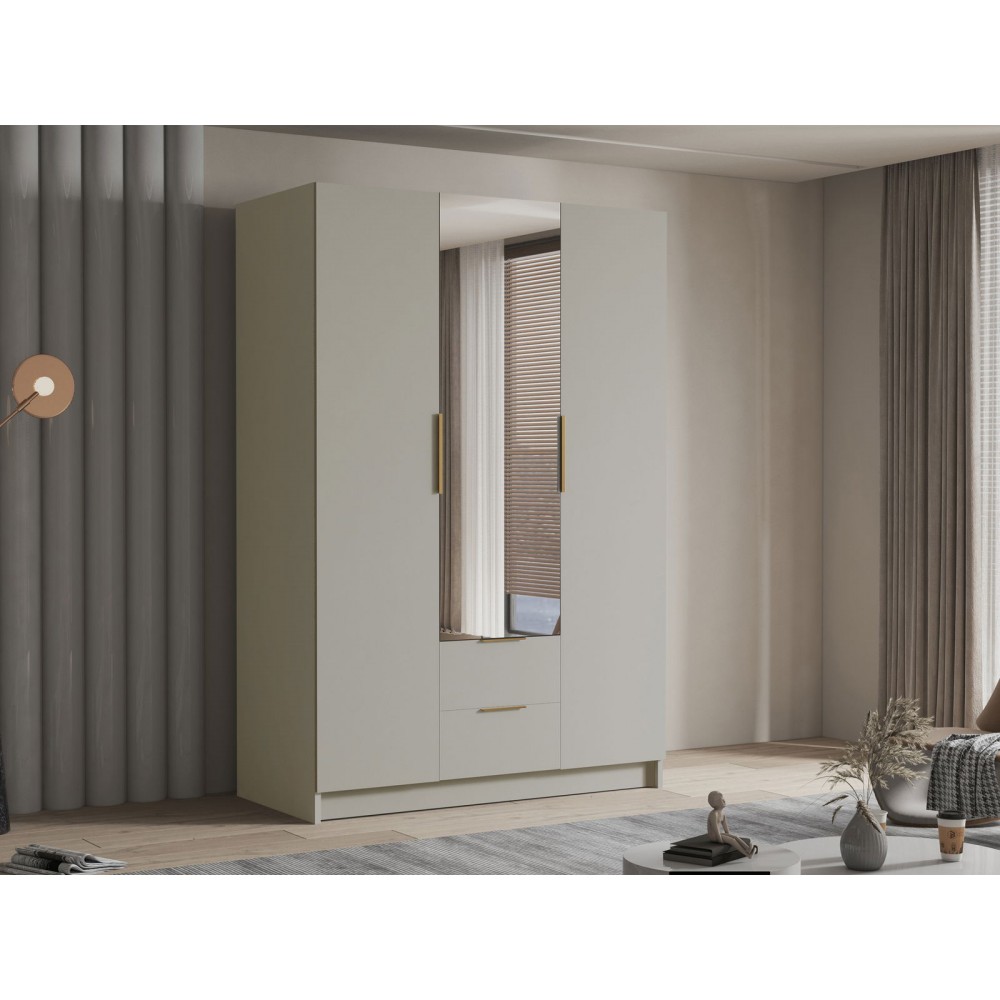 Ντουλάπα CalwiI τρίφυλλη-Cashmere - Χρυσό-Με καθρέπτη