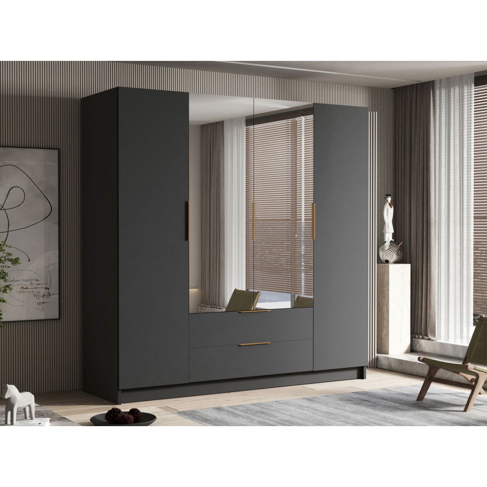 Ντουλάπα Sofia II τετράφυλλη-Μαύρο - Χρυσό