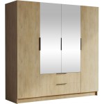 Ντουλάπα Sofia II τετράφυλλη-Φυσικό - Μαύρο