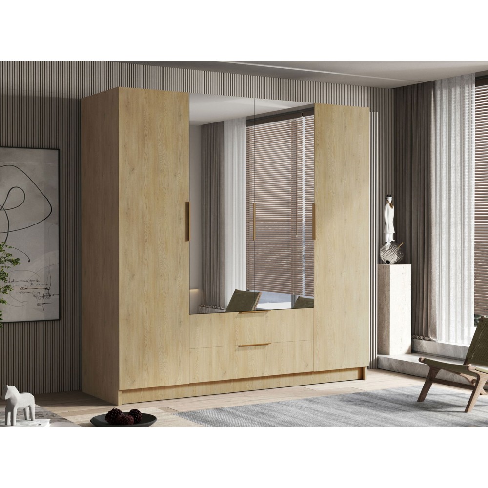 Ντουλάπα Sofia II τετράφυλλη-Φυσικό - Χρυσό