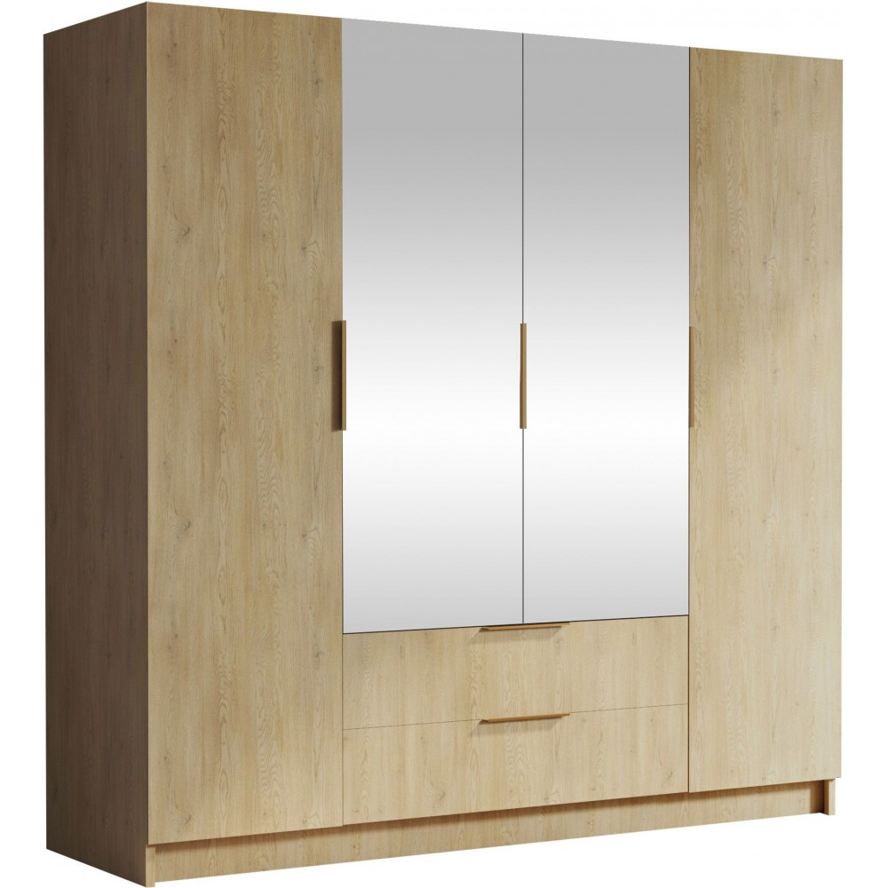 Ντουλάπα Sofia II τετράφυλλη-Φυσικό - Χρυσό