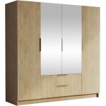 Ντουλάπα Sofia II τετράφυλλη-Φυσικό - Χρυσό