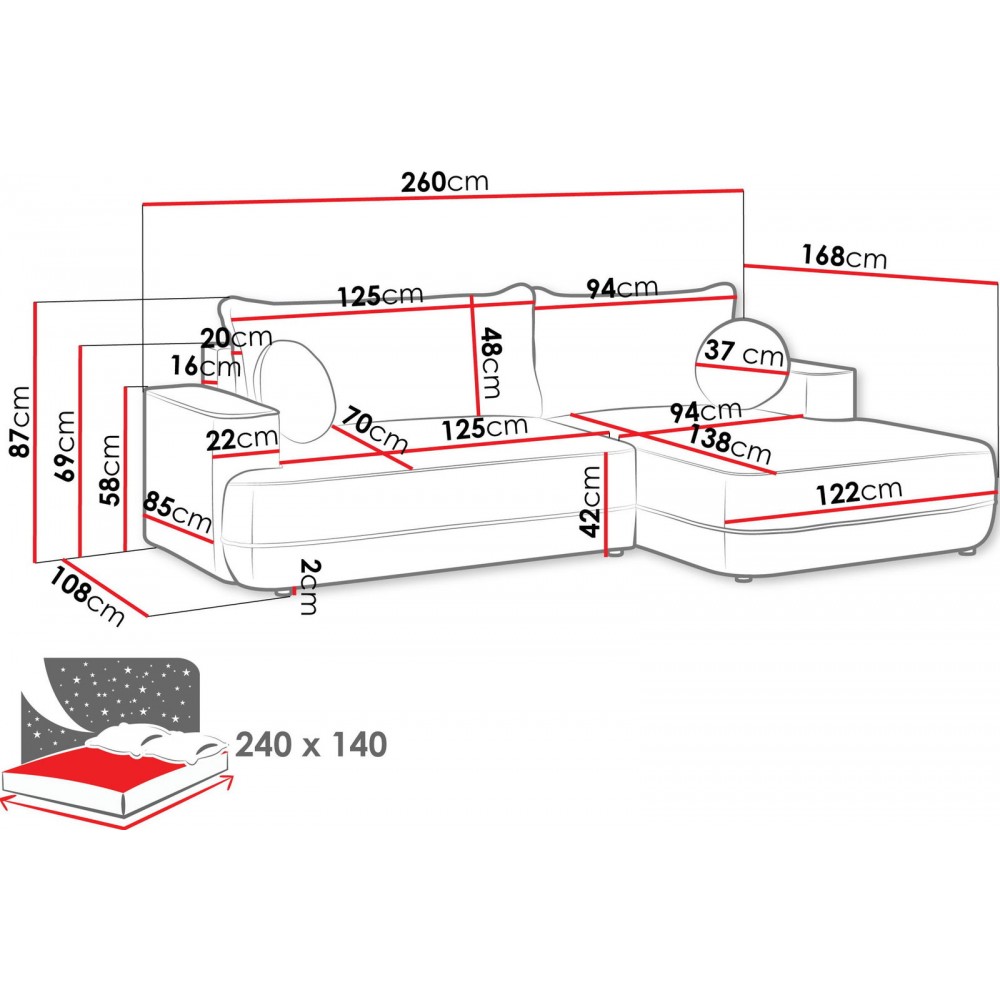 Γωνιακός Καναπές Fuego-Δεξιά-Γκρι Ανοιχτό