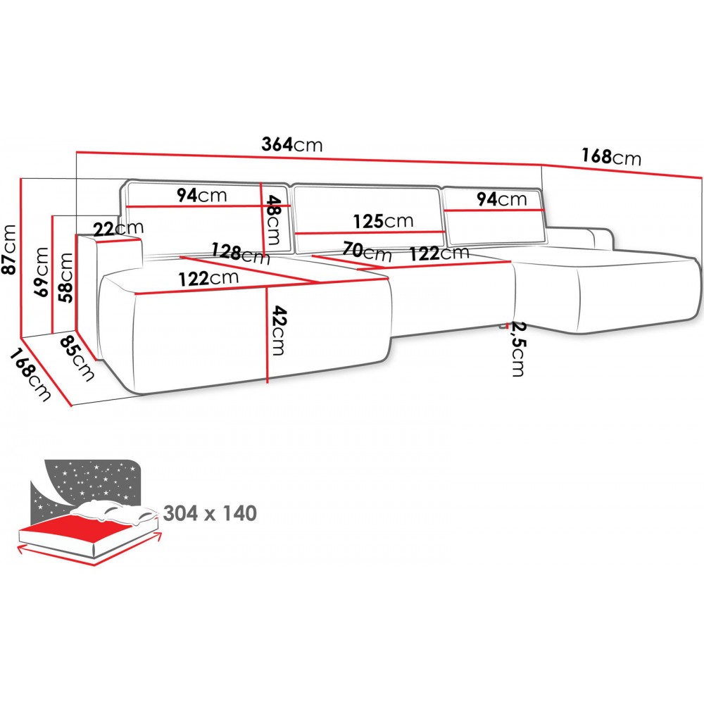 Γωνιακός καναπές Mono U-Ανθρακί