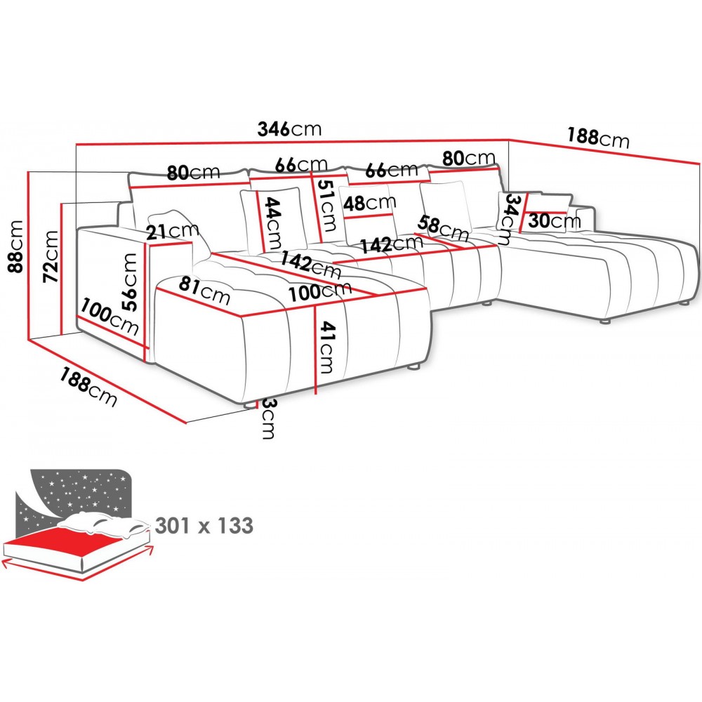 Γωνιακός καναπές Fabio U-Γκρι Ανοιχτό