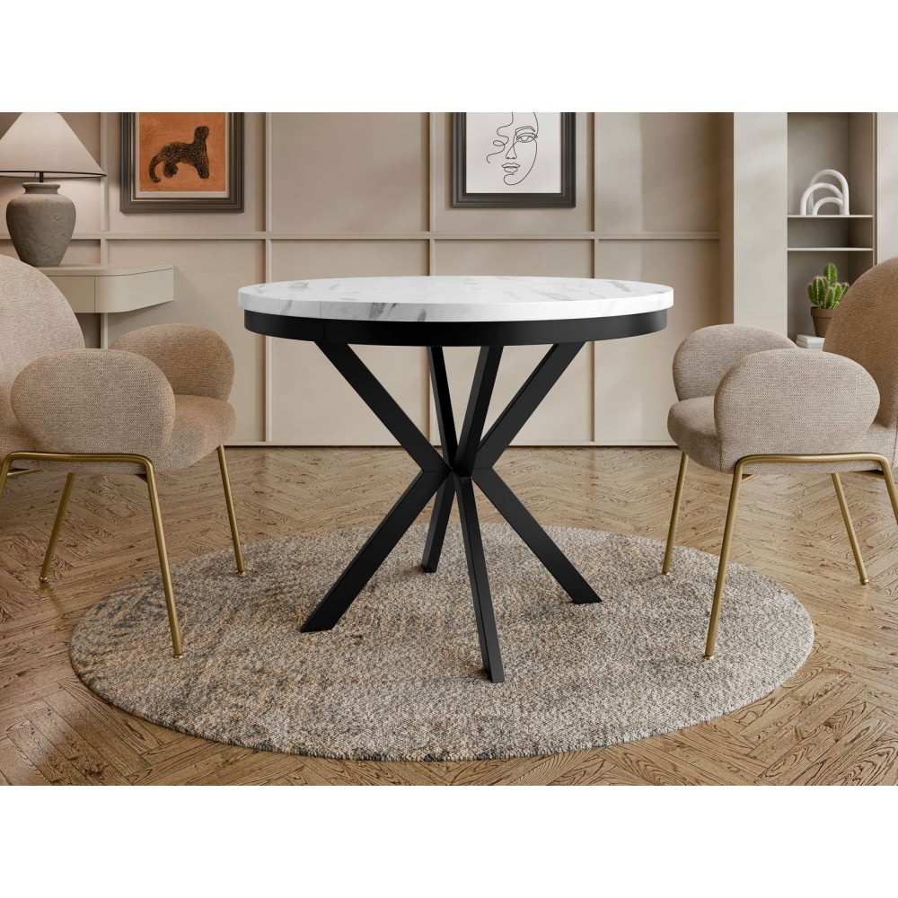 Τραπέζι Edder 90 επεκτεινόμενο-Λευκό Μάρμαρο-Μαύρο