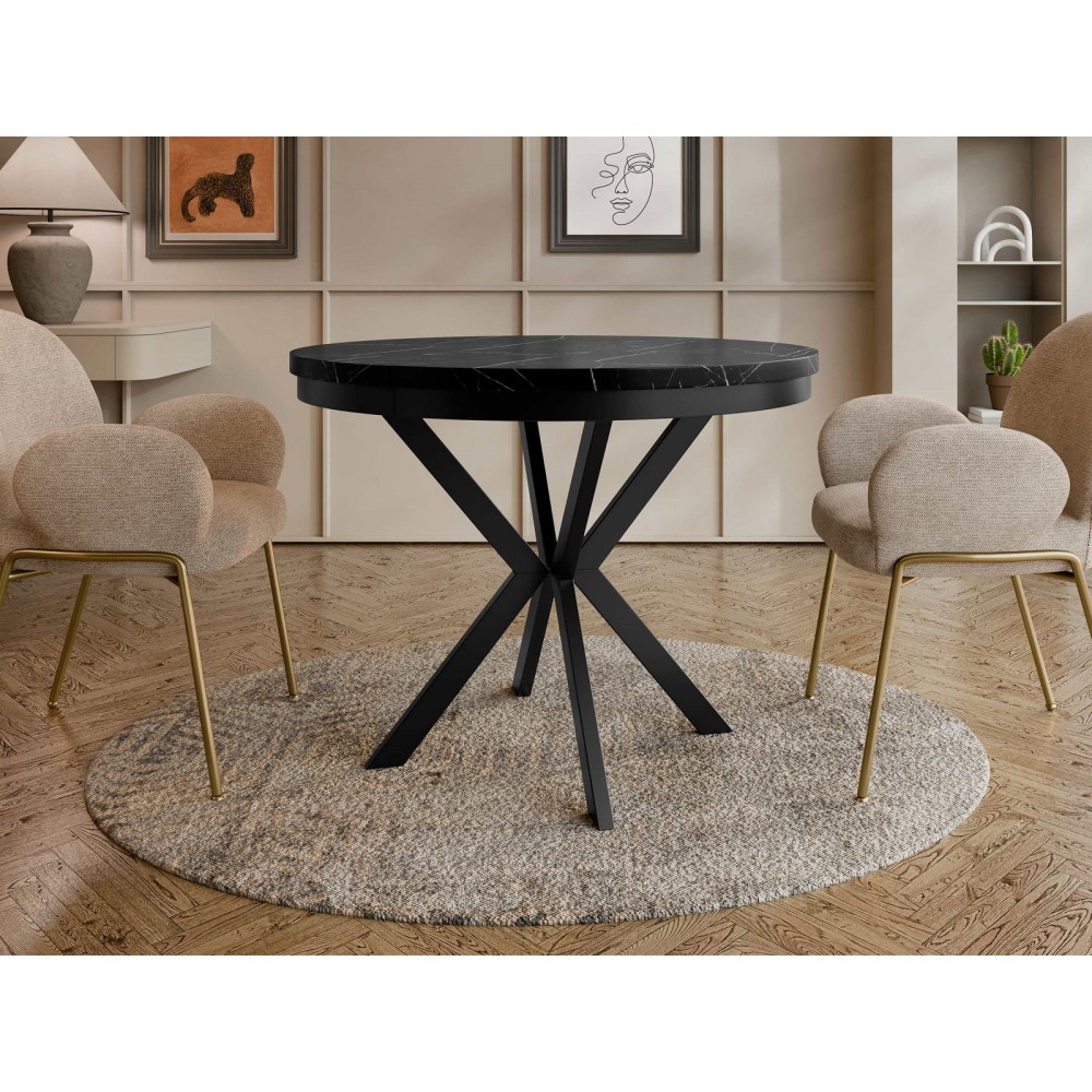 Τραπέζι Edder 120 επεκτεινόμενο-Μαύρο Μάρμαρο-Μαύρο