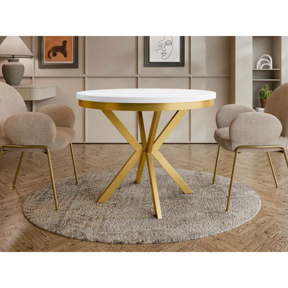 Τραπέζι Edder 90 επεκτεινόμενο-Λευκό-Χρυσό