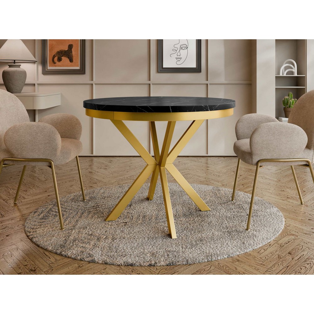 Τραπέζι Edder 120 επεκτεινόμενο-Μαύρο Μάρμαρο-Χρυσό