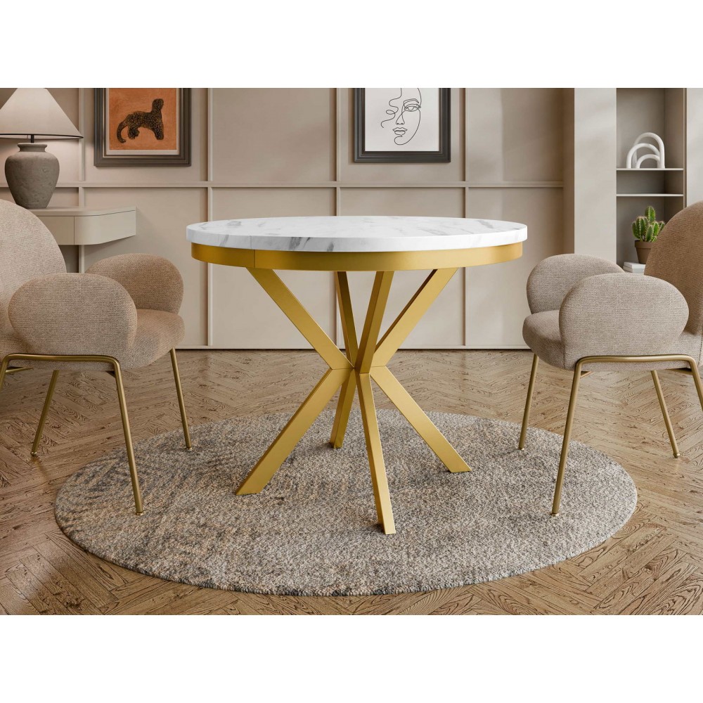 Τραπέζι Edder 120 επεκτεινόμενο-Λευκό Μάρμαρο-Χρυσό