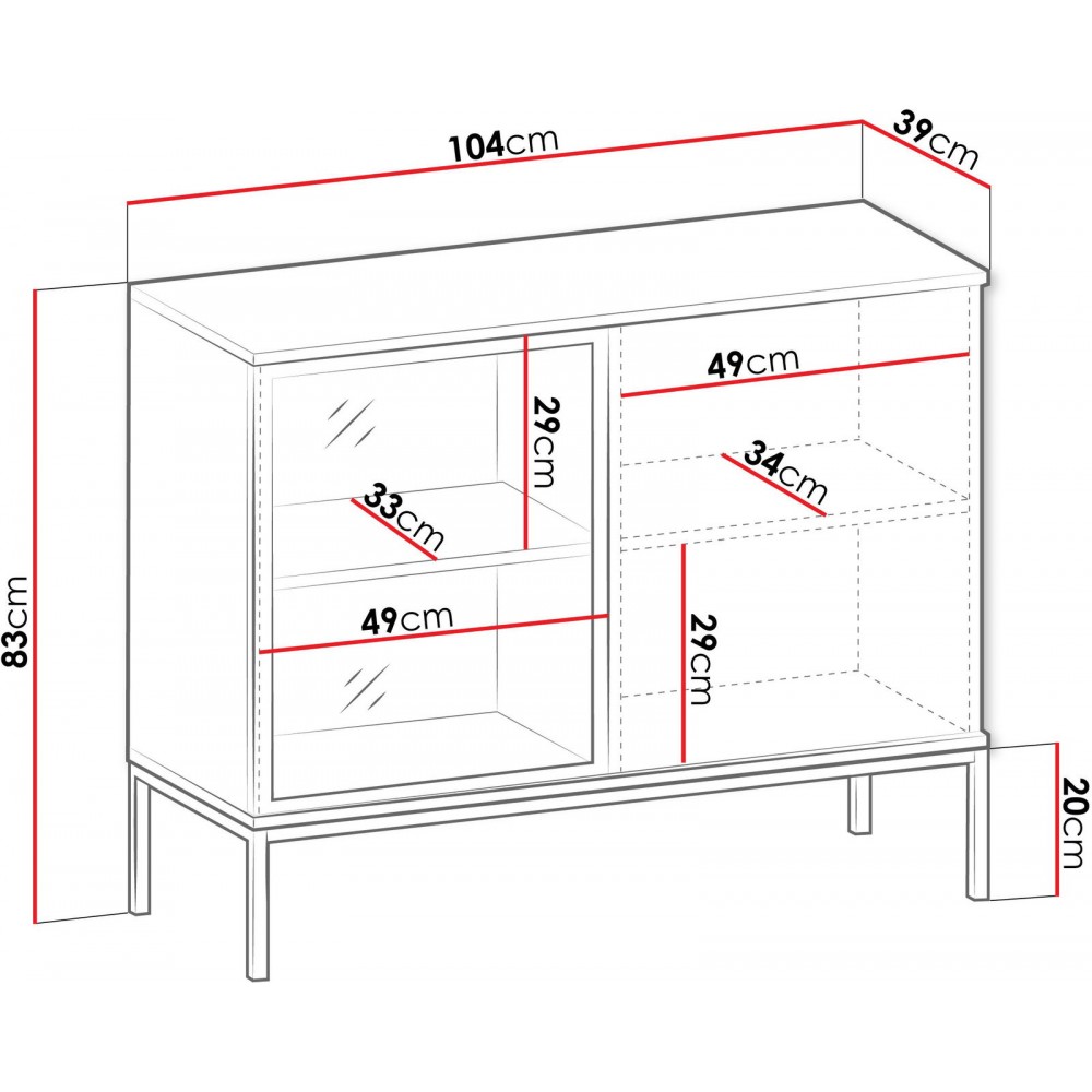 Μπουφές Sento K104 Mini-Φυσικό - Μαύρο 104x39x83