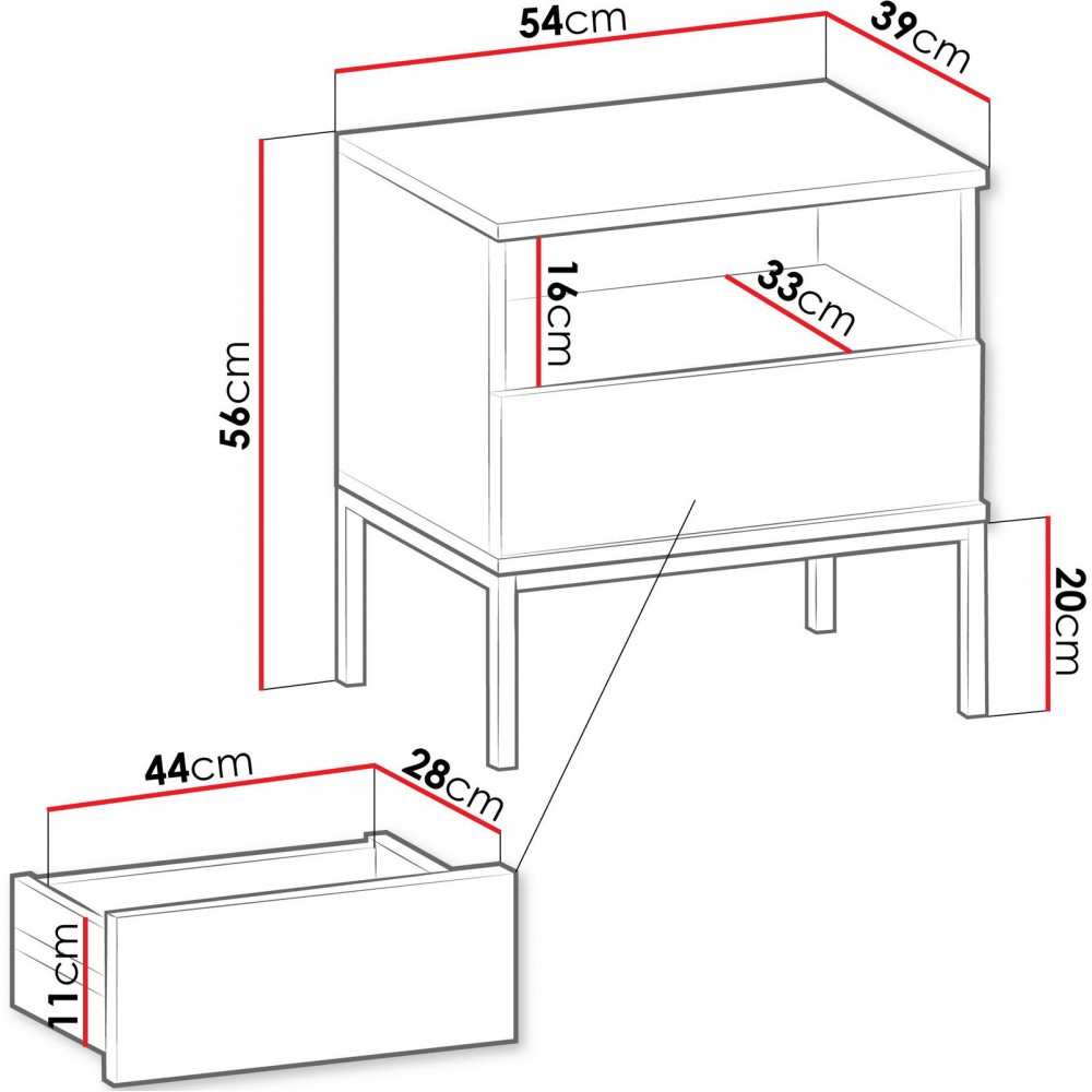 Κομοδίνο Sento-Φυσικό - Μαύρο