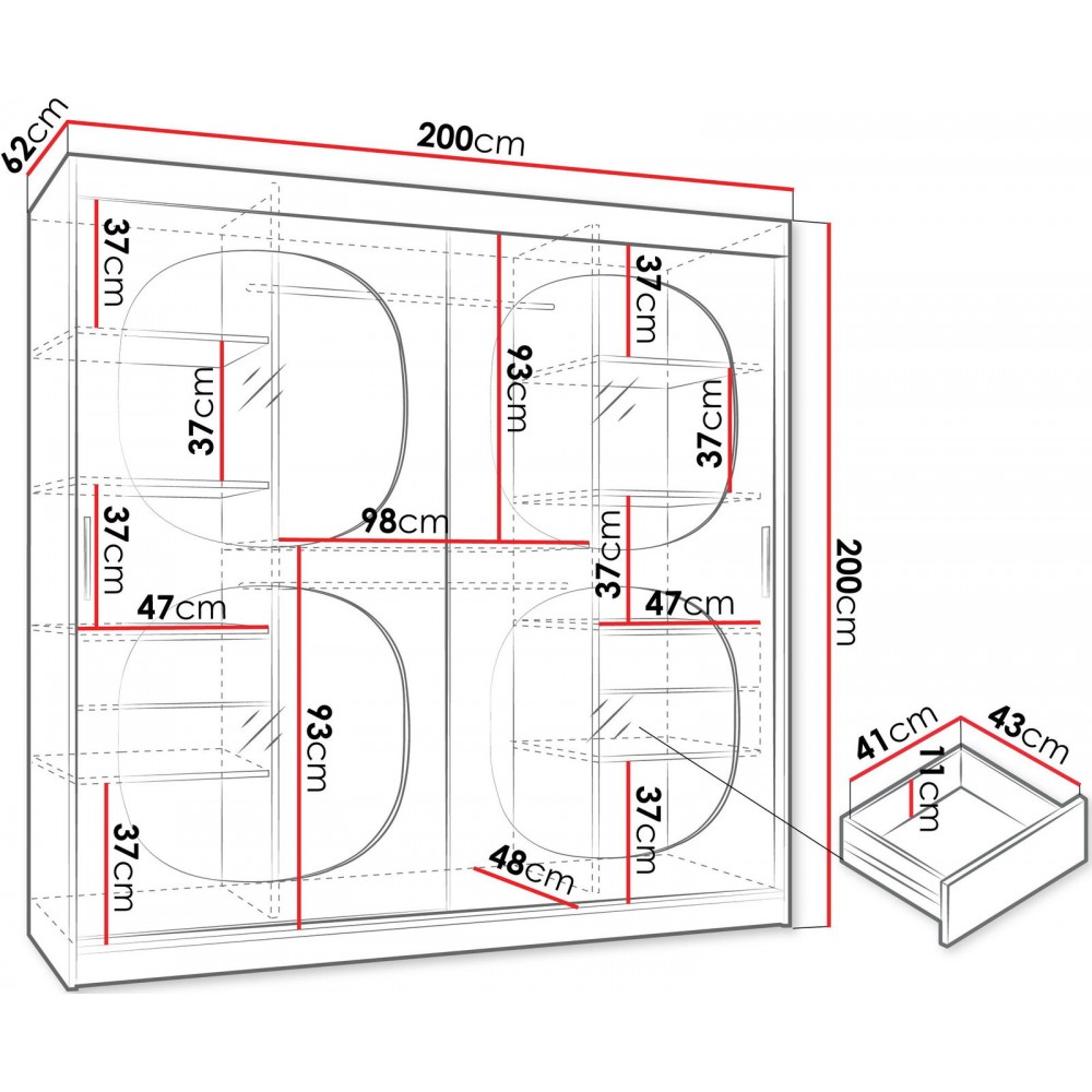 Ντουλάπα Bahrajn II 200 συρόμενη-Μαύρο