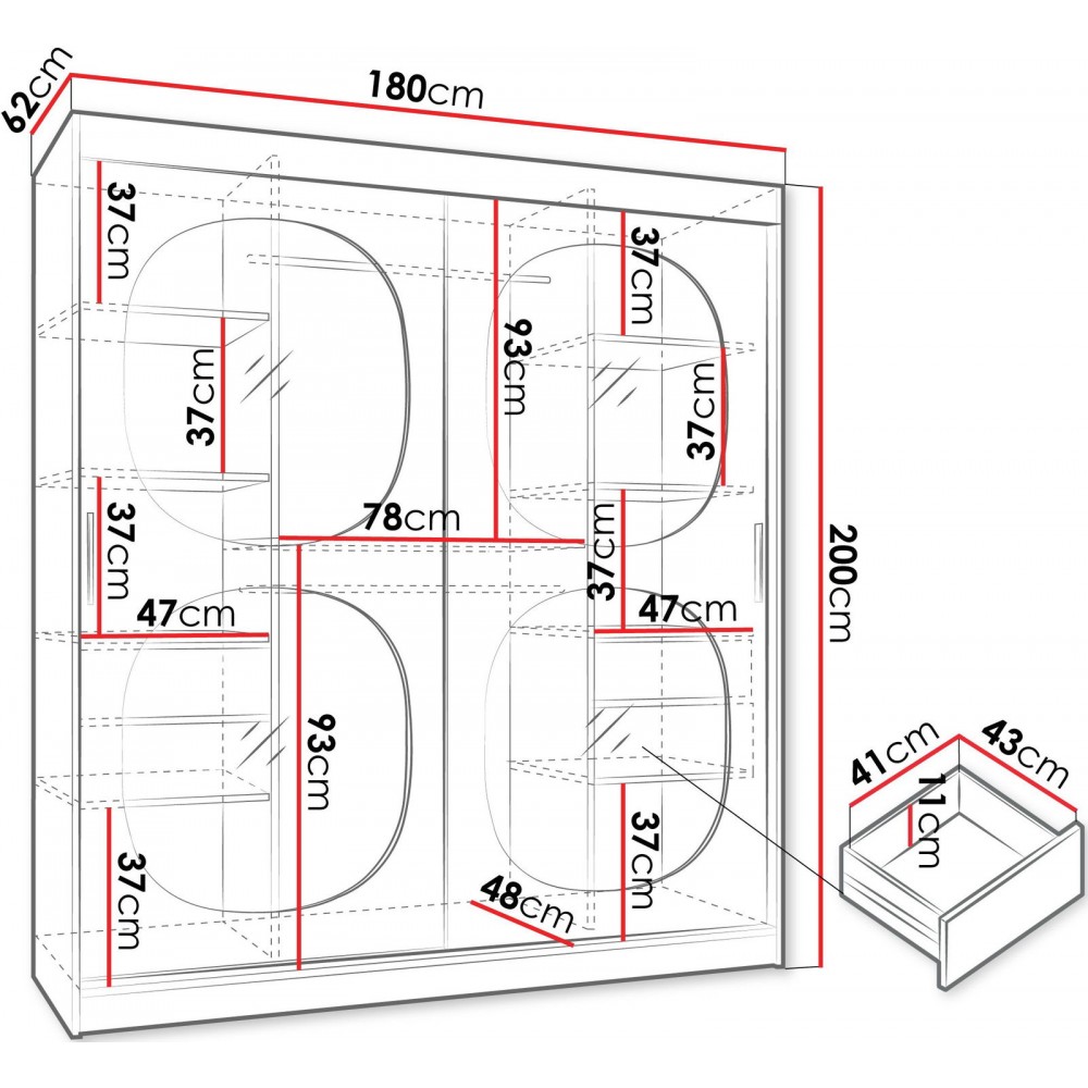 Ντουλάπα Bahrajn II 180 συρόμενη-Μαύρο