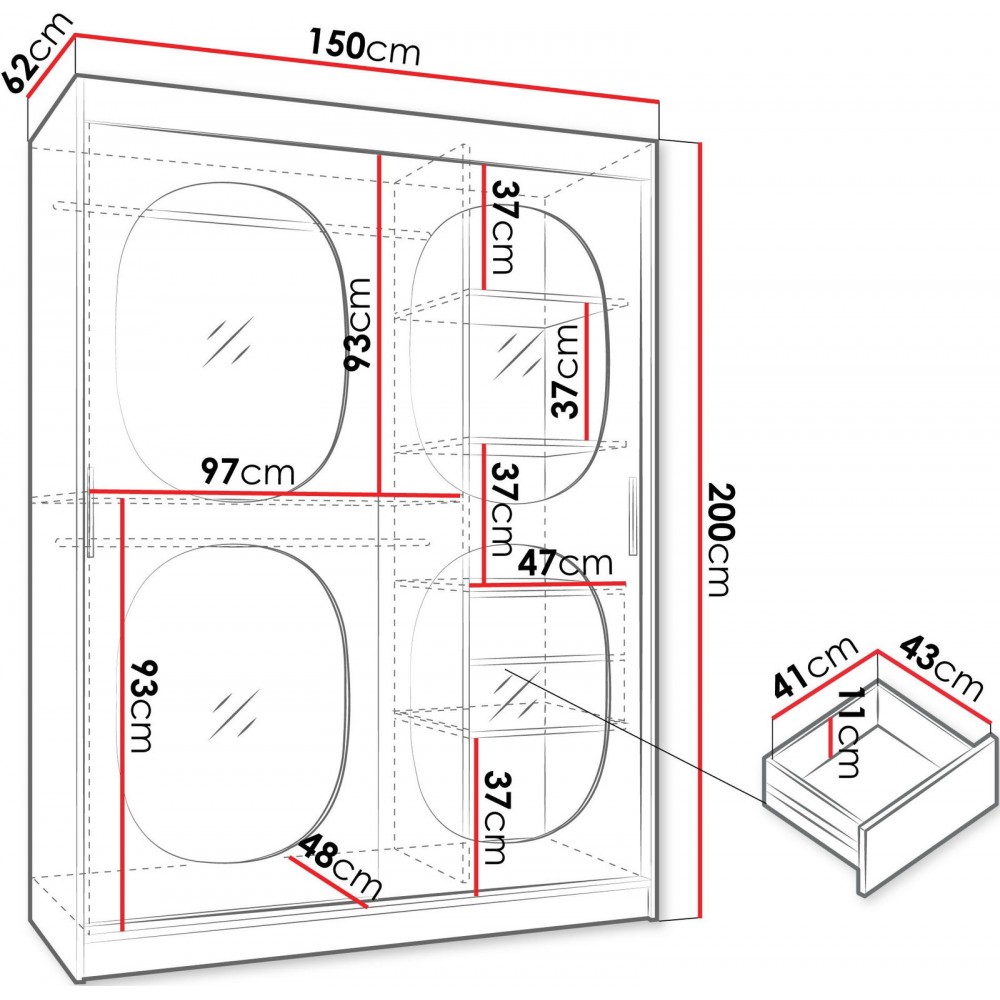Ντουλάπα Bahrajn II 150 συρόμενη-Μαύρο