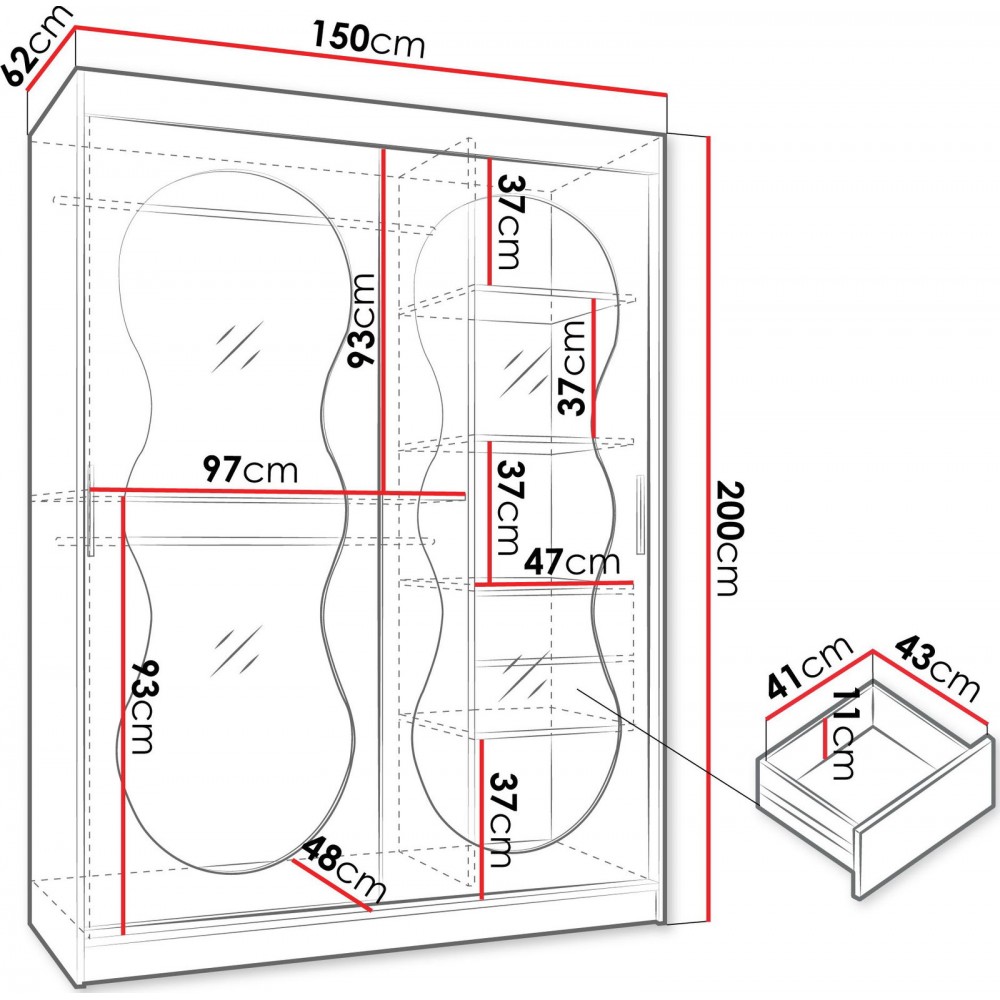 Ντουλάπα Bahrajn III 150 συρόμενη-Μαύρο
