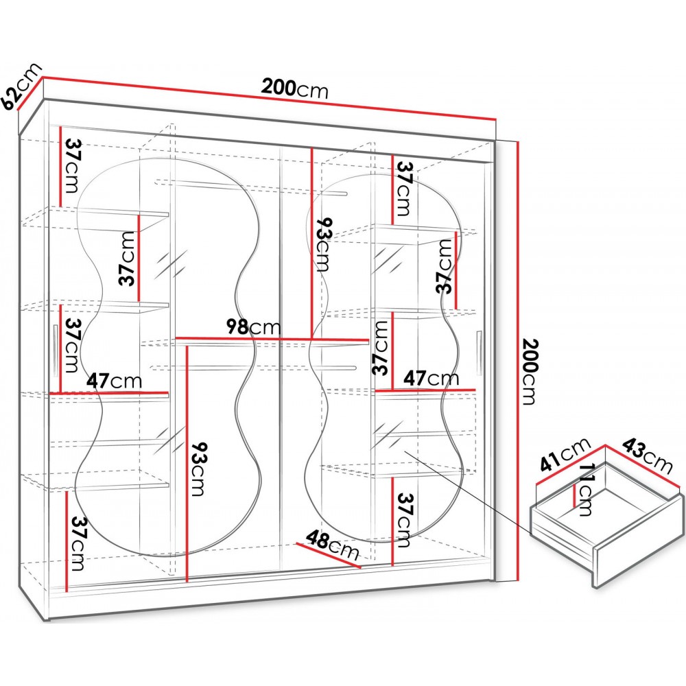 Ντουλάπα Bahrajn III 200 συρόμενη-Μαύρο