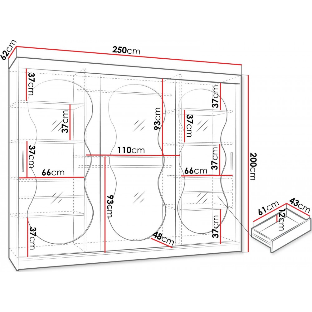 Ντουλάπα Bahrajn III 250 συρόμενη-Μαύρο