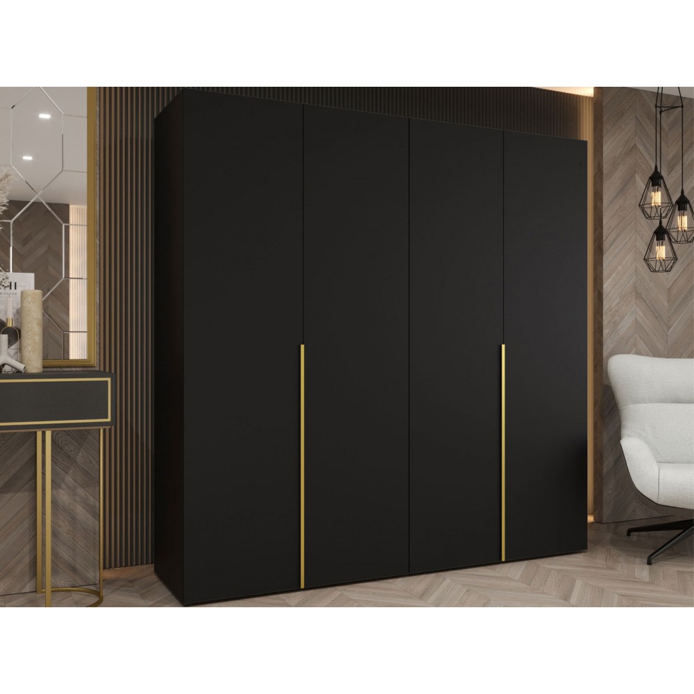 Ντουλάπα Alicante-Μαύρο - Χρυσό-Μήκος: 200εκ
