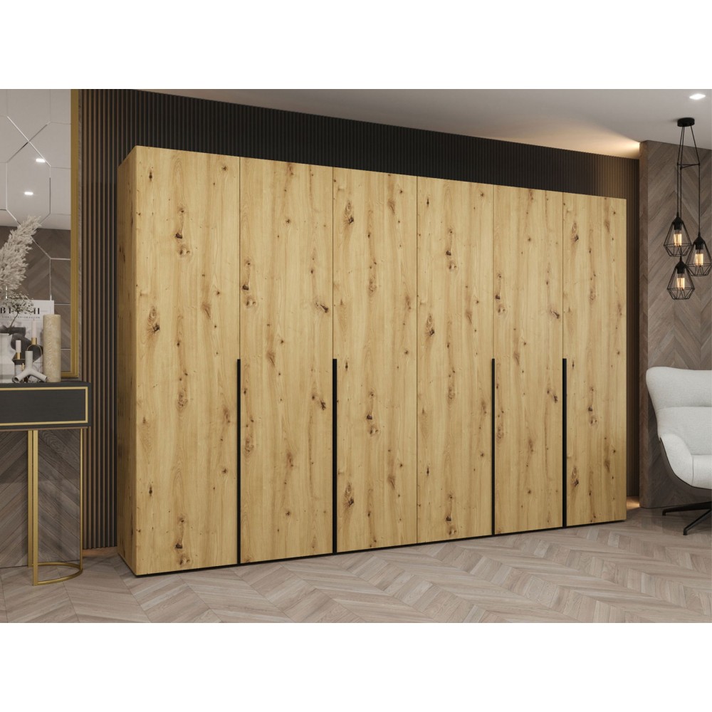 Ντουλάπα Alicante Εξάφυλλη-Φυσικό - Μαύρο